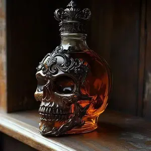 Unique Skull Shaped Whiskey Decanter with Crown Lid, 16cm/6.3inch Novelty Liquor Storage Bottle, Perfect Halloween & Birthday Gift for Him