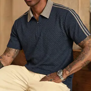 Men’s fashion T-shirt, regular fit, basic, solid color, half-zip design, textured feel, street style, suitable for outdoor wear