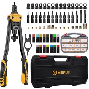 VIGRUE 16'' Rivet Nut Tool Kit,Rivnut Tool Kit Set with 15PCS Metric & Inch Mandrels,M3, M4,M5,M6,M8,M10,M12,6-32 to 1/2-13,Free 300PCS Metric & SAE Rivet Nuts Assortment Rugged Carrying,Case Semi-auto Retraction multi-bit Telescoping Magnetic wrench Indu