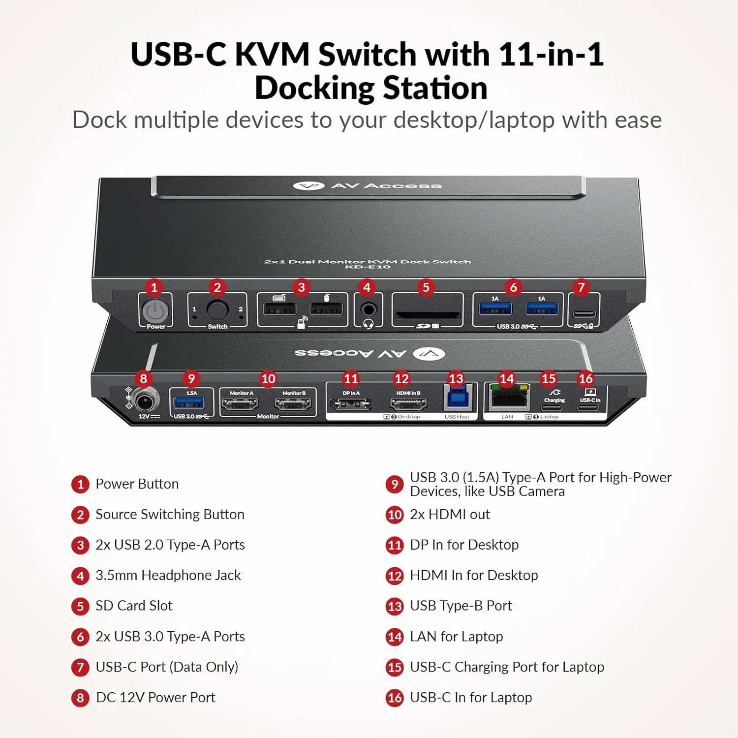 AV Access KD-E10 KVM Switch Docking Station for Laptop & Desktop
