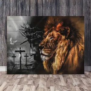 1 Piece Wooden Frame Canvas Painting Judah Lion Canvas Poster Religious Theme Picture Print Painting Wall Art for Office Bathroom Living Room Decoration Inspirational Quotes Canvas Wall Art Decoration with Frame Ready to Hang Holiday Gift for Her Him