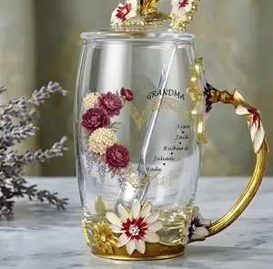 Grandma Floral Tea Cup with Kids’ Names – Personalized Enamel Flower Mug Mother’s Day Gift for Grandma