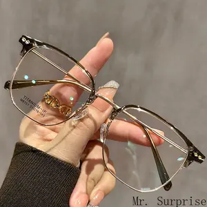 Autumn Winter Tea Brown Half Rim Eyeglasses for Women, Ultra Light Pure Titanium Half Rim Frame, Customizable Prescription Myopia Glasses, Face Slimming Eyewear for Round Square Face