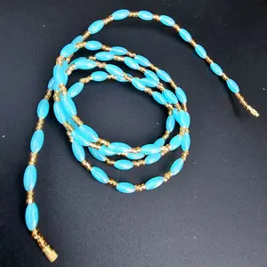 African Handmade Blue Crystal Waist Beads Waistline Belly Chain for Women - Body Positivity Plus Size, Weight Control, Glow in Dark Jewelry