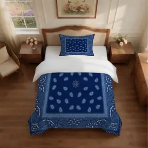 Paisley Bandana Print Comforter Set, 2/3 Pieces (1 Comforter + 1/2 Pillowcases, No Pillow Insert Included), Retro Boho Style, U-Shape Quilted for All Seasons, Ideal for Teens' & Adults' Bedroom Decor