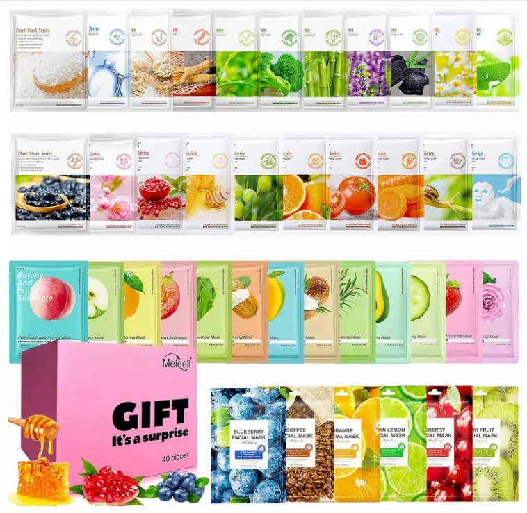 40 Pack Collagen Face Masks Skincare Bulk for All Skin Types,Hydrating Spa Sheet Mask for Sensitive Skin, Facial Mask Sets For Women Skin Care,Hydrating Face Mask Gifts Set for Teen Girls
