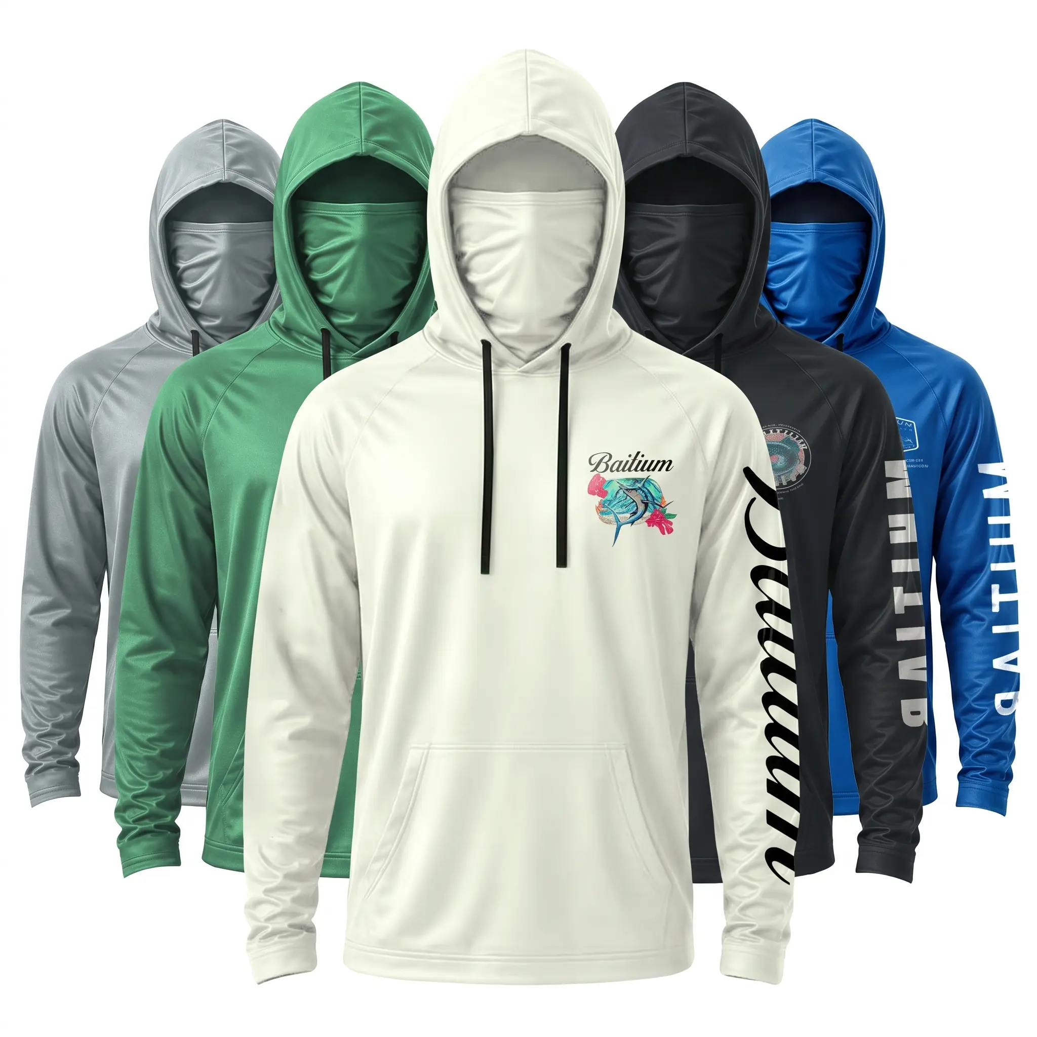 SKYWEHYD Men's Sports Hooded Sweatshirt with Face Covering - Breathable Polyester Male Outdoor Work Top, Long Sleeve, Quick Dry, Dust-Bug Barrier, Muscle Support, Multiple Colors, Comfortable Fit