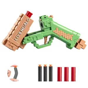 Minecraft Themed Pixel Block Soft Bullet Toy Gun - Manual Loading Foam Dart Blaster with EVA Safe Darts, Kids Outdoor Shooting Game Birthday Gift, Boy Gifts