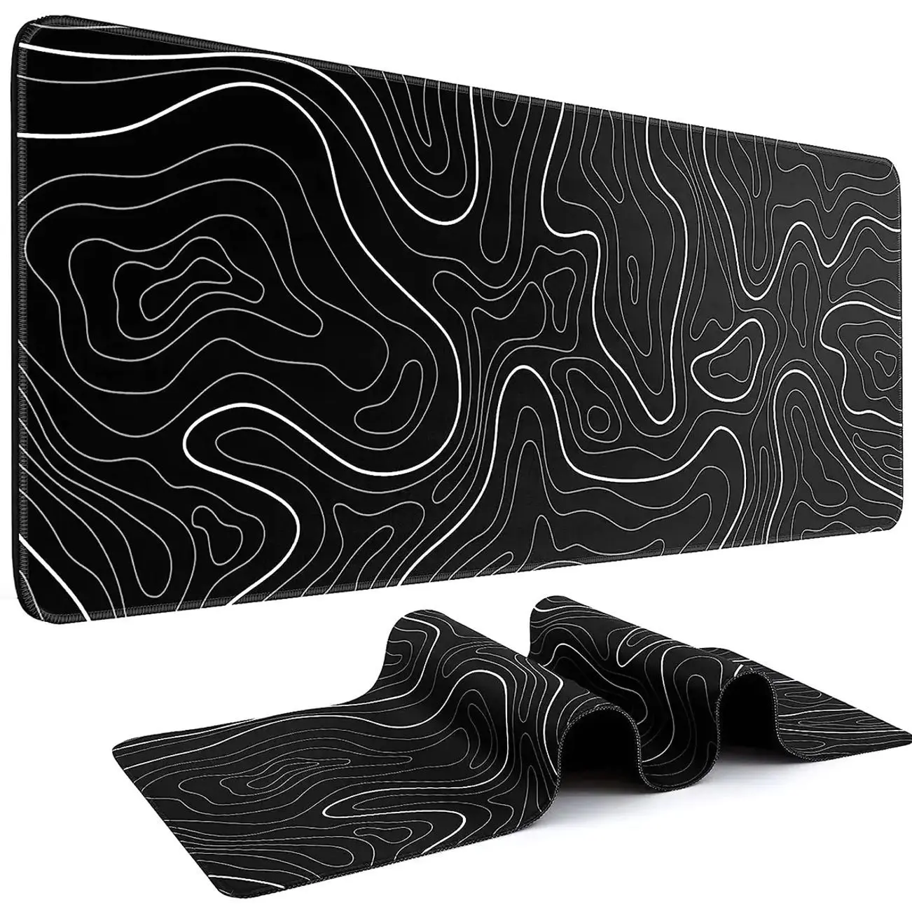 Topographic Gaming Mouse Pad Large XL Mousepad 31.5 x 15.75 Keyboard Mat for Desk with Non-Slip Base Stitched Edge