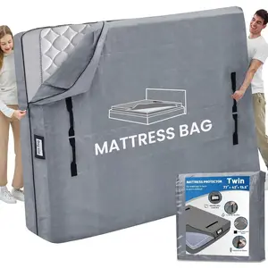 Mattress Bags for Moving and Storage, Twin Mattress Protector Waterproof Mattress Cover with 8 Heavy Duty Handles and Zipper Extra Thick Moving Supplies for Dorm Bed Reusable (77x42x13.5 Grey)