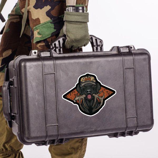 Hunting Dog Sticker with Antlers, Camo Hat Good Boy Decal, Retriever Hunting Vinyl Sticker for Trucks, Coolers, Laptops, Outdoorsman Gift, Deer Hunter Accessories