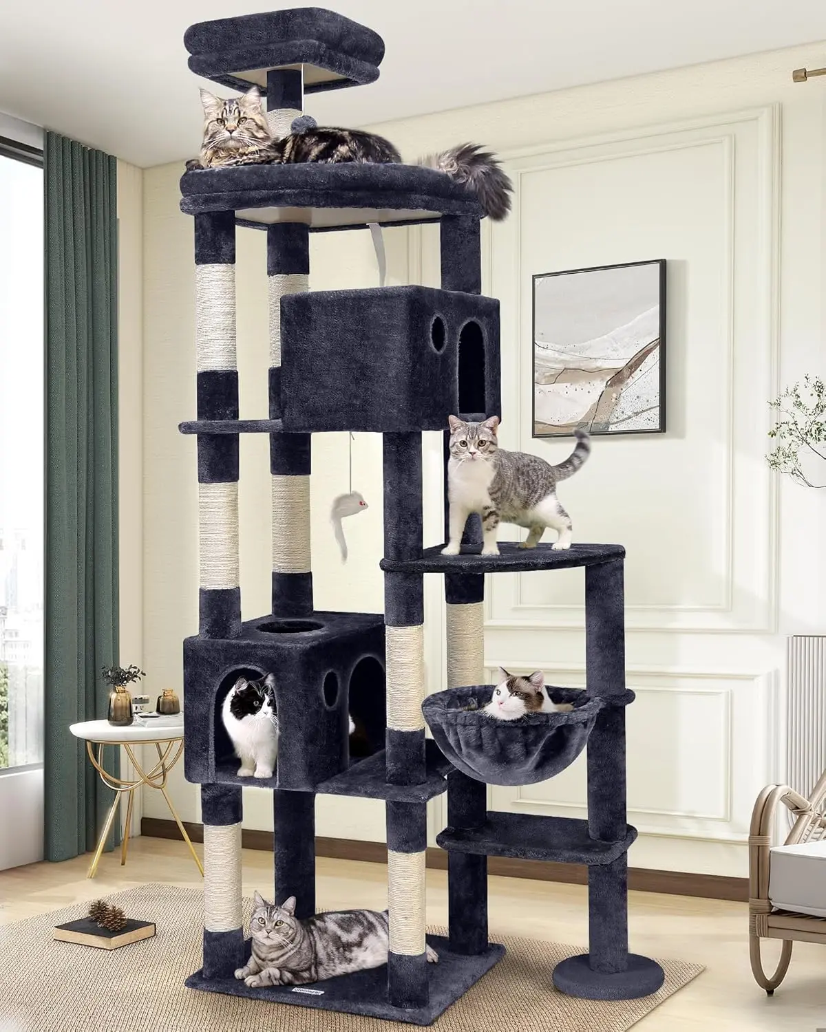 Giant  Tree, 83 inch  Tree for Indoor Cats Large Adult, XXL  Tower with 9  Posts for 20lb+ Heavy Duty Large Adult Cats, F83, Dark Grey