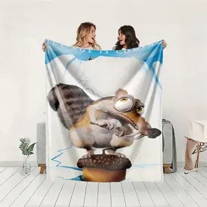 1 piece The Croods: Ice Age Scrat and the Acorn themed flannel blanket, Soft warm throw - Super soft, suitable for beds and sofas, all-season use, modern design, digitally printed pattern, 100% polyester material, machine washable