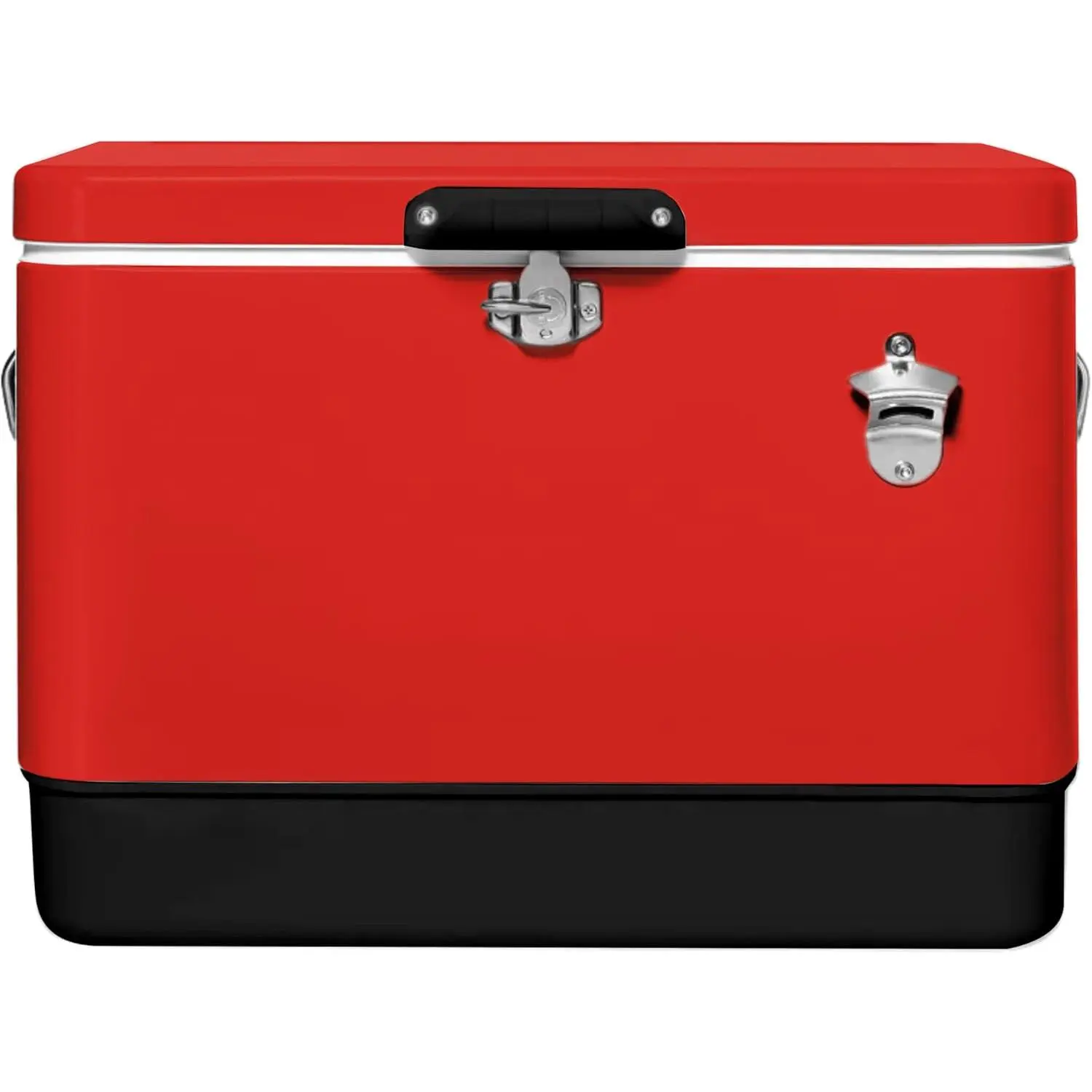 FSE Hard-Sided 54 Qt. / 80 Can Metal Cooler, Two-Tone, Durable Outdoor Beverage Cooler with Latch Closure, Plastic Lining, Side Handles, Portable Tailgating and Camping Ice Chest
