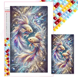 5D DIY Full Square Drill Diamond Painting Two Fish Playing With Pearls 45x75cm