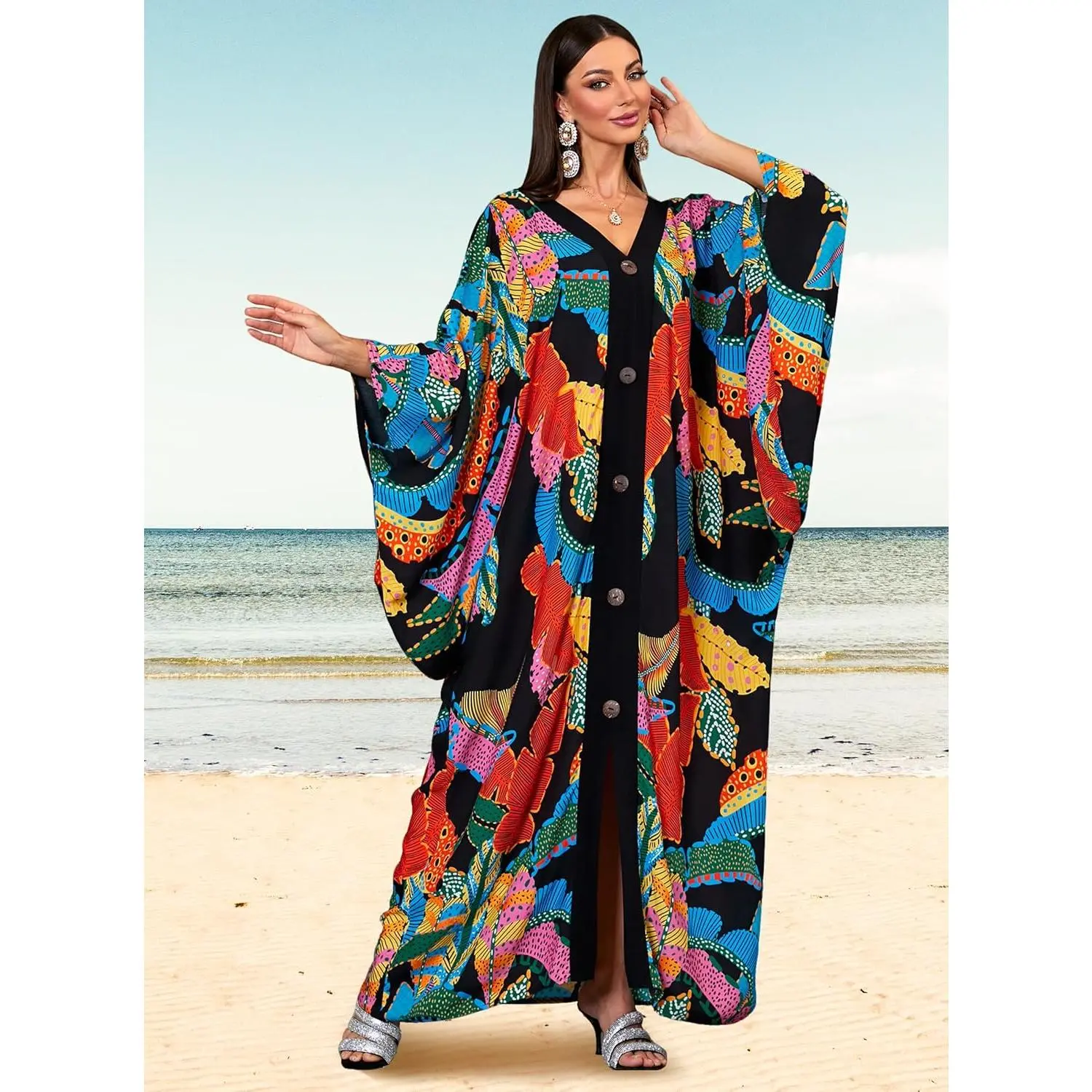 Caftans for Women Plus Size – V-Neck Batwing Sleeve Kaftan Dress, Loose Fit Beach Swimwear Cover-Up, Casual Loungewear House Dress for Summer – Soft Rayon Mumu Dress Caftans for Women Plus Size – V-Neck Batwing Sleeve Kaftan Dress, Loose Fit Beach Swimwear Cover-Up, Casual Loungewear House Dress for Summer – Soft Rayon Mumu Dress