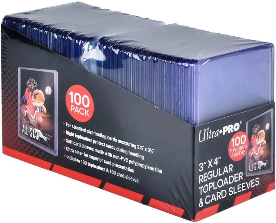 Ultra pro 100ct Top loaders 35pt 3 "X 4", baseball card protective case hard plastic, used with trading card sports card holder, suitable for collection, football, basketball, and TGG(100 Toploads + 100 Sleeves)