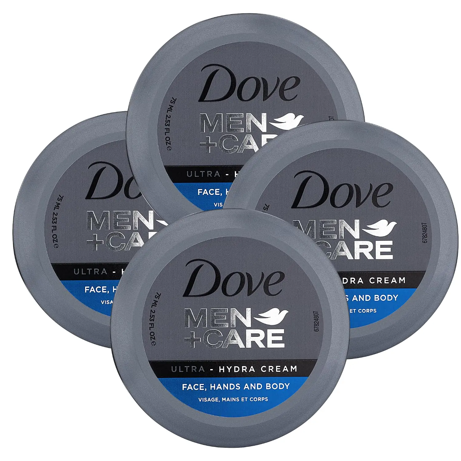 Dove Men's Care Unscented Ultra Hydra Facial Cream - 4-Multi-Pack (4x2.53 Oz, Total 10.12 Oz + 5.07 Oz Option) for Adults, All Skin Types, Lock-in Skin Hydration Formula for Face & Hands, Moisturizing, 5.07Oz
