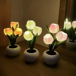 USB-Powered LED Tulip Lamp - Adjustable Brightness Artificial Flower Design Night Light, a Durable & Plug-In Ambient Light Source for Bedside, Dorm Decor & Relaxation