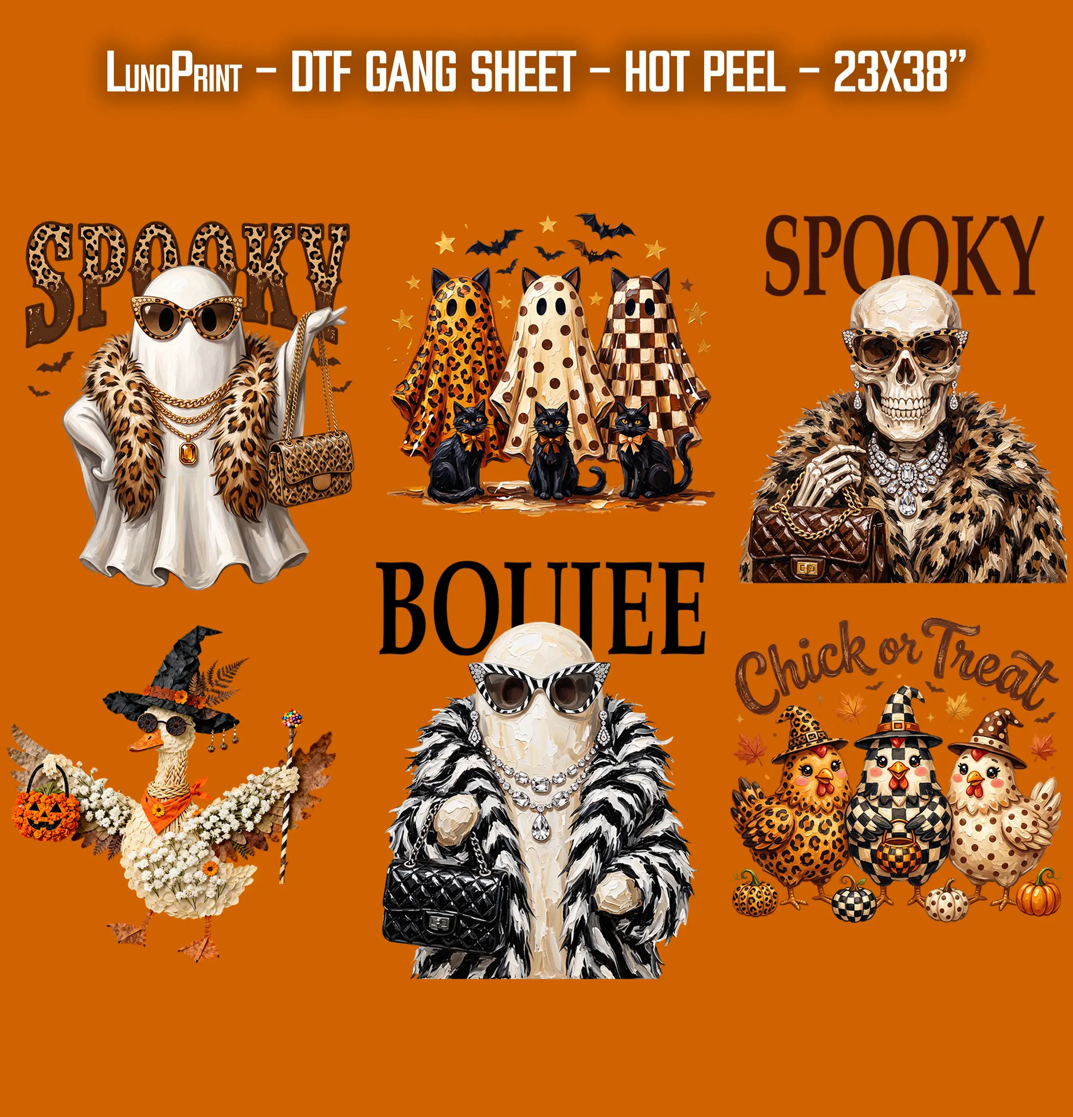 Spooky Skeleton DTF Gang Sheet 23x38 in. Halloween Ready-to-press Heat transfers