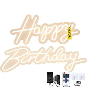 VEVOR Happy Birthday Neon Sign,  18" x 8" & 26" x 7.5" LED Neon Lights Signs, Adjustable Brightness with Dimmer Switch and Power Adapter, Reusable for Party, Club, Celebration and Decoration Warm W