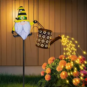 Solar Watering Can with Cascading Lights Outdoor Garden Decor, Gnome Shaped Hook Gardening Gifts for Mom Women Grandma Birthday, Solar Lights for Garden Decorations Patio Yard Lawn Backyard