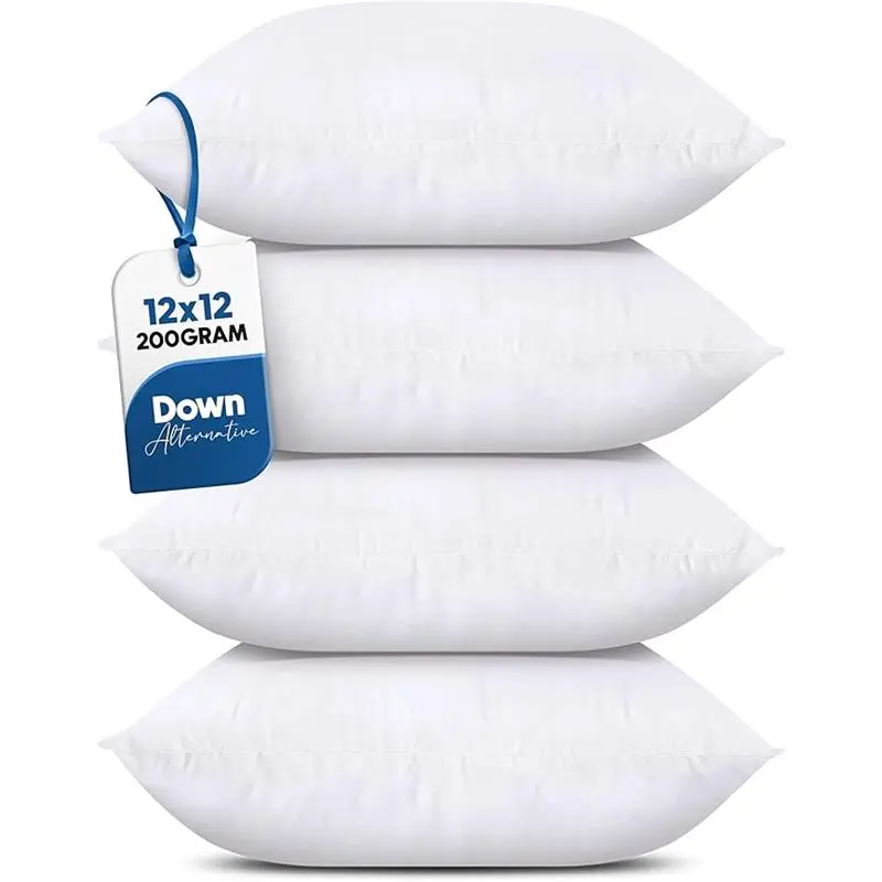 Set of 4 Bedding Throw Pillows for Sofa Bed and Couch 12 x 12 Inches Pillows