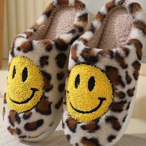 Leopard Print Smiley Face Slippers Indoors Outdoors