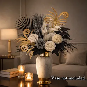 Mixed Floral Arrangement with Roses, Hydrangeas, Willow Leaves, Palm, Eucalyptus, Ideal for Home Decor, Wedding Bouquets, Table Settings