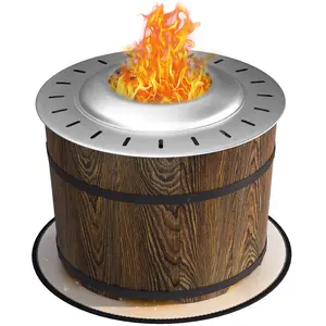 Outsunny Smokeless Fire Pit with Fireproof Mat, 20" Barrel Style Portable Wood Burning Firepit, Magnesium Oxide Low Smoke Camping Bonfire Stove for Backyard, Patio, Picnic, Brown
