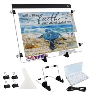 Adjustable USB LED Light Pad for Diamond Painting - Includes Detachable Stand & Bead Storage, White/Black Acrylic Illuminated Drawing Board