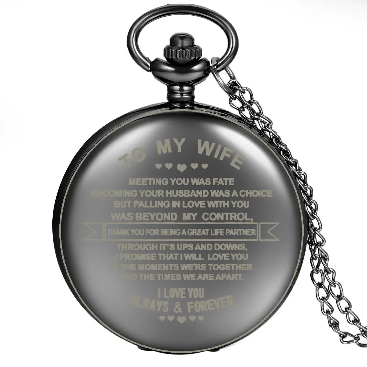 OIDEA Personalized Name Pocket & Fob Watch - "To My Wife" Engraved, Smooth Black Quartz Watch with Alloy Necklace Chain, Large Dial, 1 ATM, Women's Anniversary Valentine's Day Gift, Personalized Name Pocket & Fob Watches