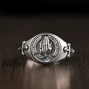 Personalized Retro Praying Hands Open Blessing Creative Ring Fashion