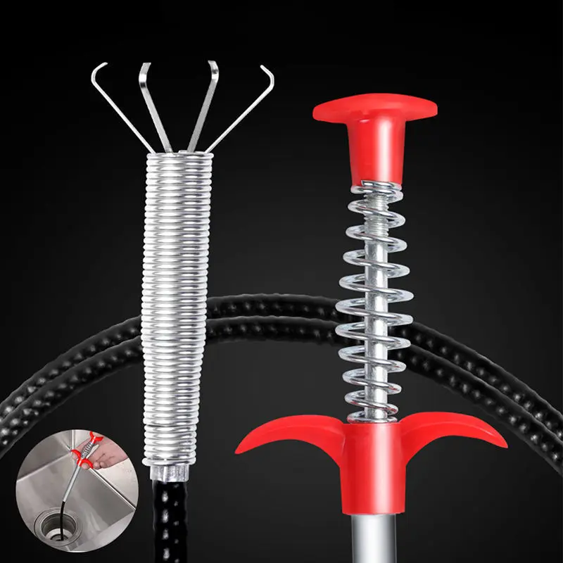 90/160cm Spring Pipe Dredging Toolunclog Drain Cleaning Products for Home Plumbing Snake Sewer Cleaning Hook Pipeline Blockage Cleaning