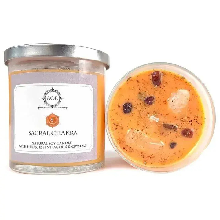 Sacral Chakra Soy Candle with Carnelian and Citrine Crystals, Herbs & Essential Oils