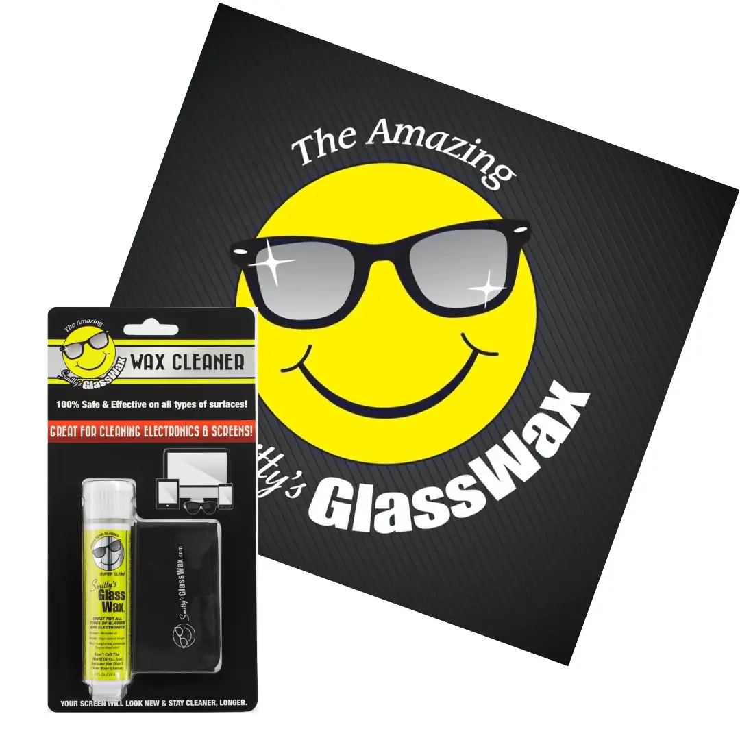 Smitty's Glass Wax w/2 black microfiber cloths and 1 lg theme cloth