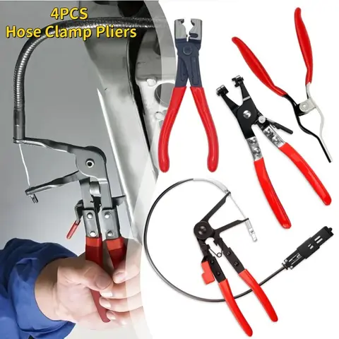 4PCS Long Reach Wire Spring Hose Clamp Plier Set - for Automotive Cooling System, Radiator, Heater Hoses for Automotive Fuel Oil Water Hose