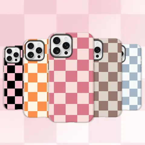 TPU Matte Checkered Pattern Smartphone Case - Premium Anti-Slip Non-Slip Accessory for iPhone 17,17 Air,16 Pro Max,15,14 Plus,13,12,11,8,XR,XS | Matte Texture Adds Confident Grip, Oil-Resistant, Fingerprint & Scratch Shield, Wear-Durable WC34 Cover