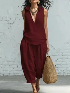 2026 New Women's Spring Summer Turn-Down Collar Shirt and Wide Leg Pants Set, Linen Two-Piece, Fashionable and Comfortable