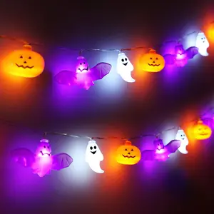 LED Halloween String Lights Decorative Garland, Battery Operated (no Batteries Included), 30 LED Bulbs with Pumpkin Ghost Bat Designs