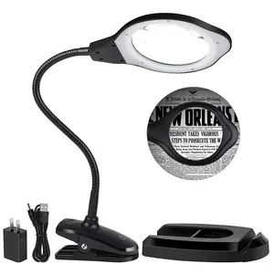 Magnifying Glass lamp, Dylviw 2X Magnifier Light with Metal clamp, Table Base Holder USB Powered Classic Black Portable Clip Desktop Magnifying lamp, Great for Daily Reading, Hobbies, Workbench