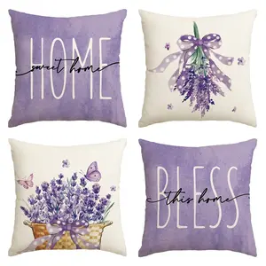 4PCS Outdoor Pillow Covers for Spring and Summer, Lavender Warm Home Spring Pillow Covers, Purple Summer Sofa Cushion Covers