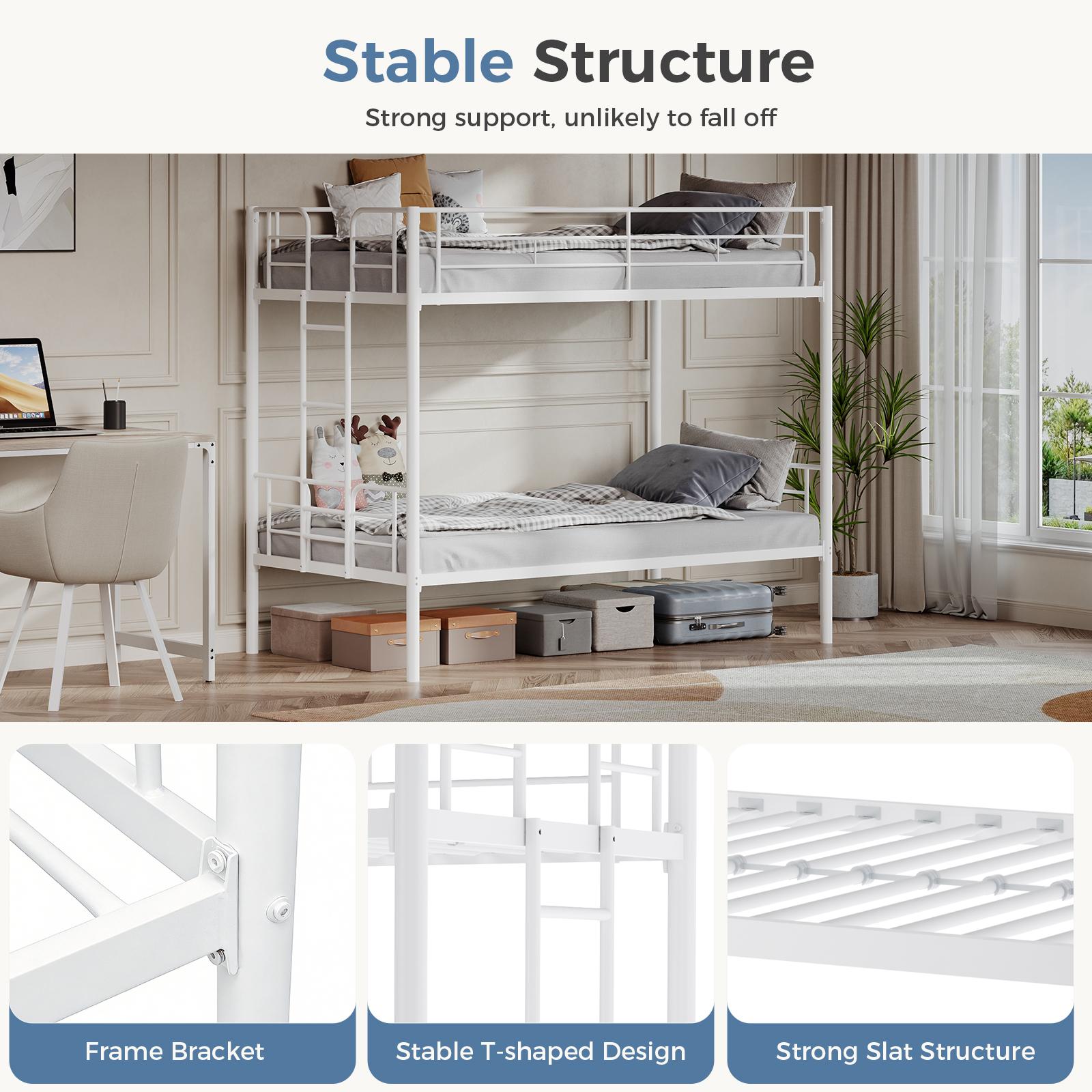 Bunk Bed Twin Over Twin ,Metal Bed Frame, Heavy Duty Bunk Beds, Bunkbed, Double Bed, Individual Twin Bed, Stackable Bunker Bed, With Removable Ladder Safety Guardrail (Black)Metal double-layer bed with stairs and safety railings, sturdy steel frame Bunk Bed Twin Over Twin ,Metal Bed Frame, Heavy Duty Bunk Beds, Bunkbed, Double Bed, Individual Twin Bed, Stackable Bunker Bed, With Removable Ladder Safety Guardrail (Black)Metal double-layer bed with stairs and safety railings, sturdy steel frame