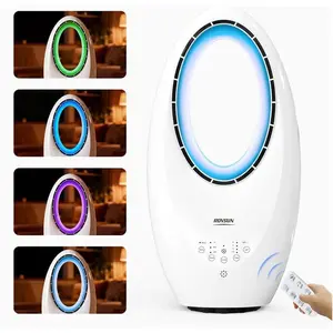 ROVSUN 22inch Bladeless Tower Fan, Quiet Smart Bladeless Fan with Mood Lighting, 60°Oscillating Cooling Fan with 3 Speeds, 7.5H Timer, Compact Tower Fan with Remote, Safe Design for Home, Bedroom