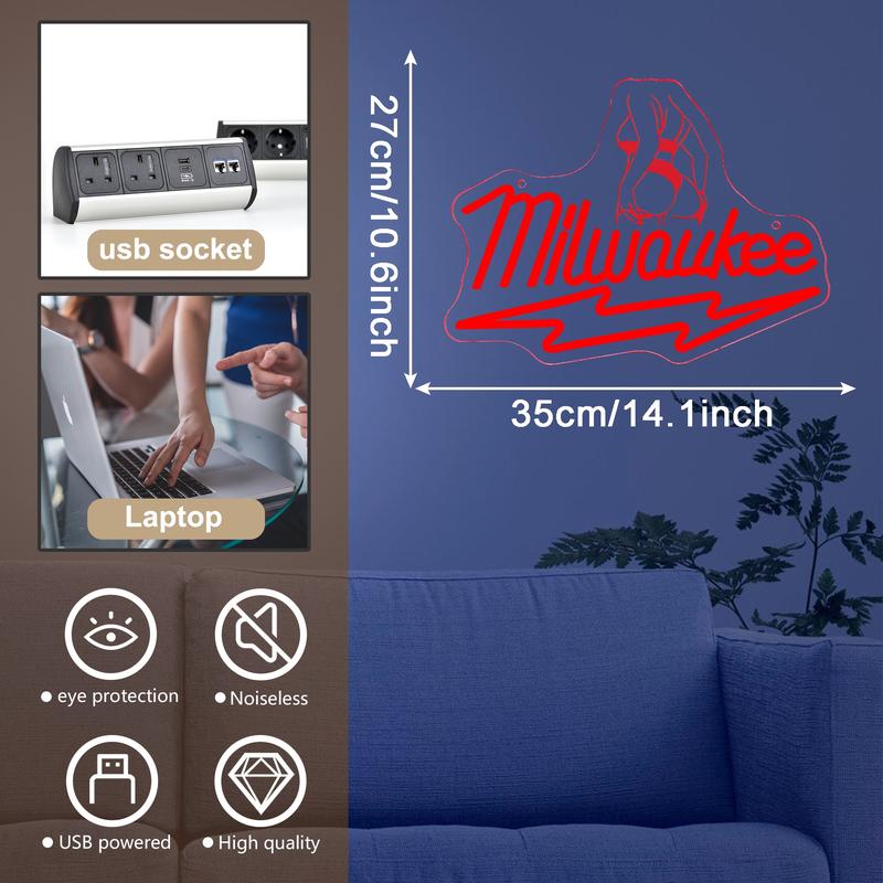 Beauty Milwaukee Tool LED Neon Sign Dimmable Garage Workshop Light Sign Decor Neon Lights, Man Cave Light for Repair Shop Parts Store Garage Repair Shop Bar Party, Gift for Him