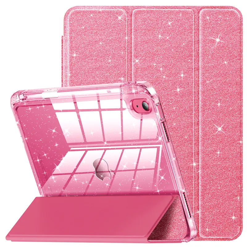 INFILAND Durable Leather-Plastic Tablet Case for 10th Gen iPad - Shiny Glitter Crystal Look, Dust-Resistant Back, Pencil Holder, Model-Matched Fit, Touch Access, Fashion Kids Tablet Accessory with Protection