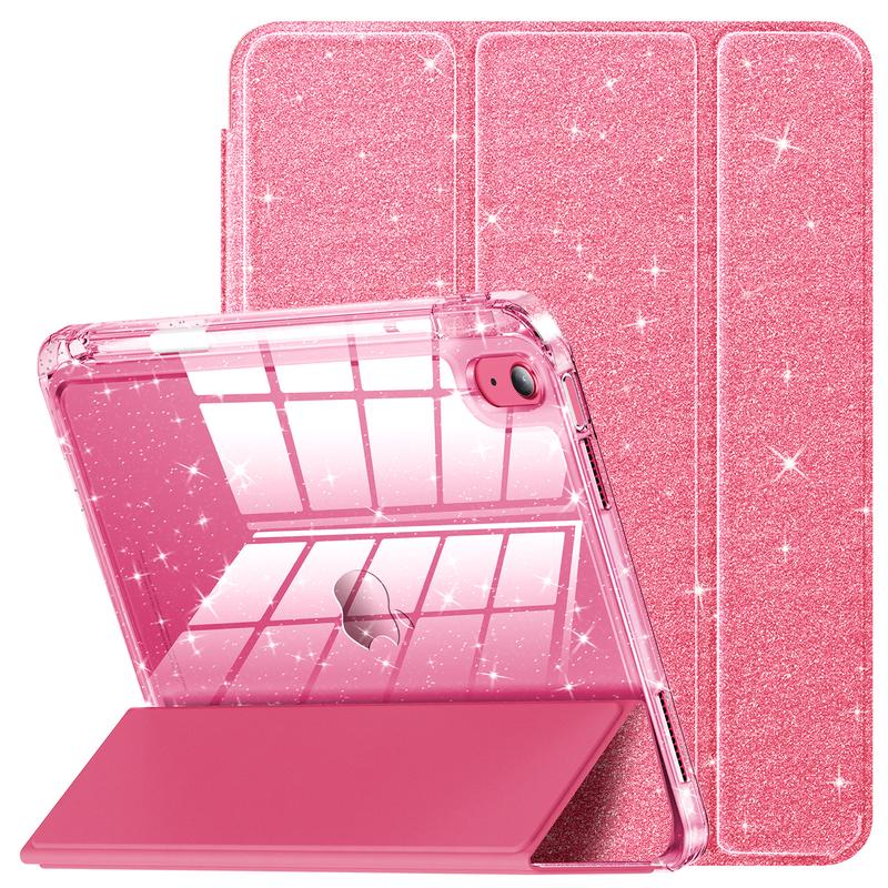 INFILAND Compatible with iPad Case, Glitter Cover with Sparkly Clear Back, Pencil Holder, for Kids Girls Computer Tablet Casing Protection Protective