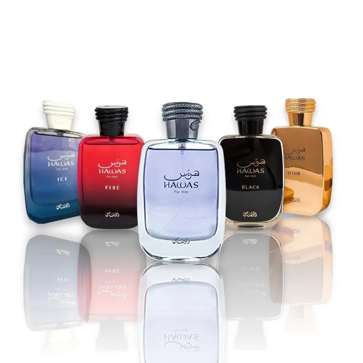 Rasasi Men's 5pc Fragrance Discovery Set - Alcohol Base Bottles (100 ML Each) with Aromatic Citrusy, Luxurious, Premium Arabian Fragrances (Hawas Line Variants)
