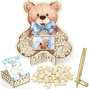and Sonogram Keepsake 63 Count Shower Guest Book with Photo Frame, Blue Bear Design, and Birthday Themes