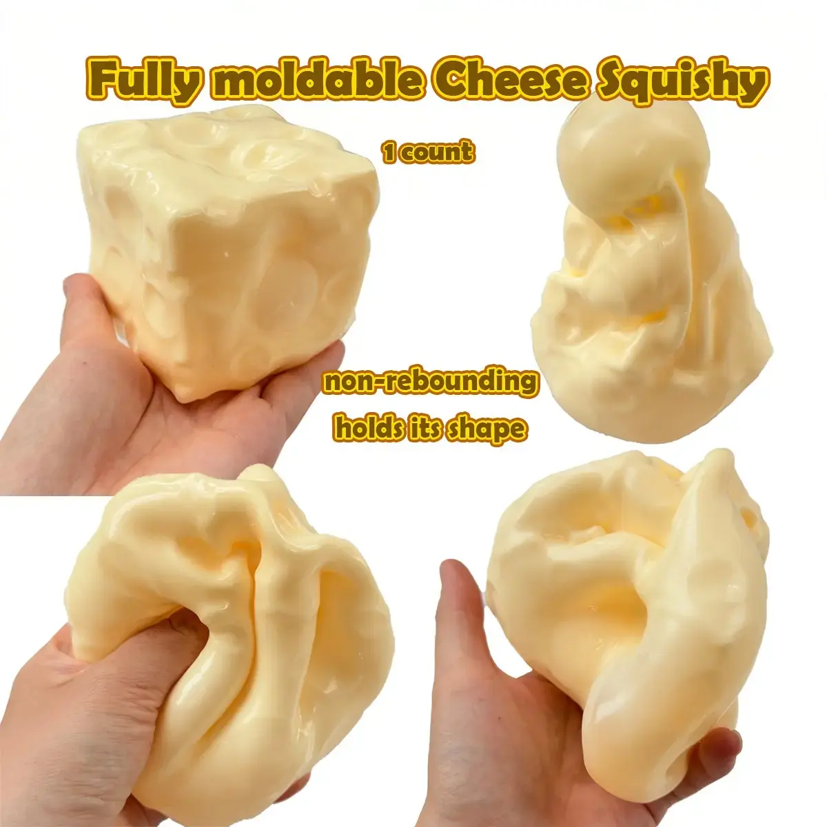 Fully Moldable Non-Rebound Petroleum Jelly-Filled Cheese Squishy Stress Ball, Giant 6 cm & 7 cm Soft Gel Cheese Block for ASMR Relaxation, Squishy Fun Viral Fidget Gift for Anxiety Relief, Decompression Squishy